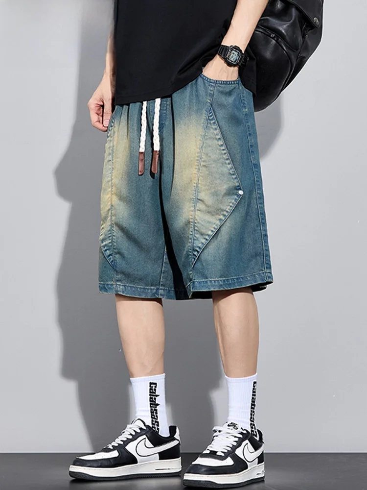 모차오 아메리칸 슬레 캐주얼 루즈 남성용 통기성 시원한 느낌 데님 5부 길이 여름 레저 바지