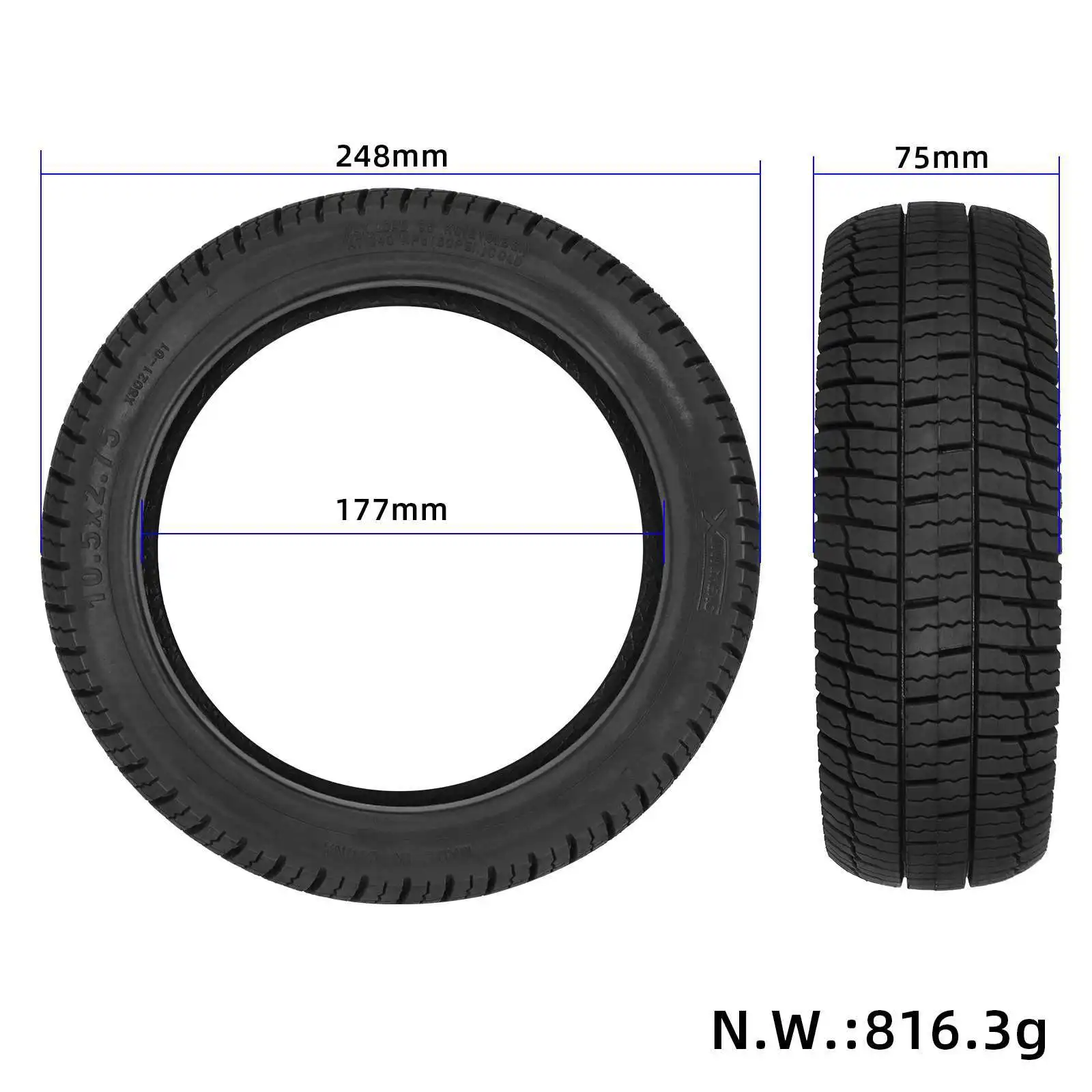 10.5*2.75 Self-Healing Puncture Proof Tubeless Tire for P65 P100 P100su 10 Inch Scooter Wheel
