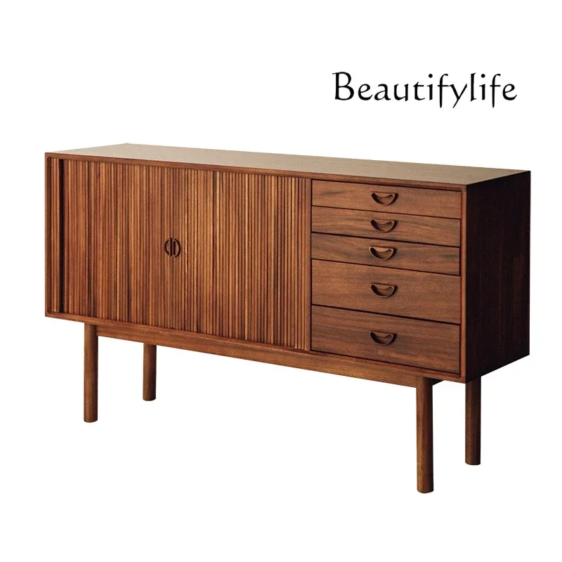 

Medieval solid wood dining side cabinet teak cabinet retro roller shutter cabinet living room home storage locker