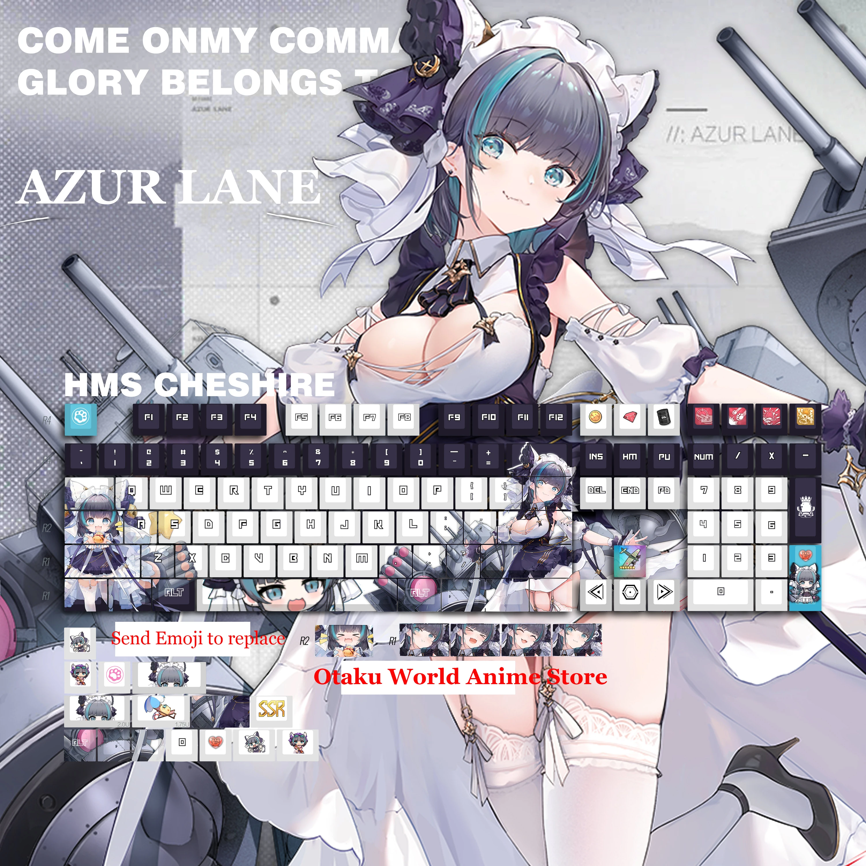 Game Azur Lane Cheshire Keycap Transparent Mechanical Keyboard Theme PBT 108 Keycaps Keyboard Accessories Desktop Products