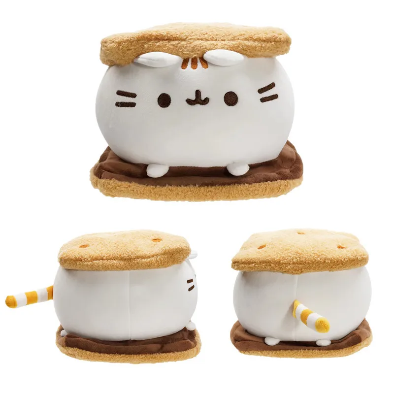 Kawaii Chocolate Cookie Fat Cat Plushies Soft Stuffed Animal Pillow Accompany Sleep Toy Home Decoration Toys Kids Birthday Gifts