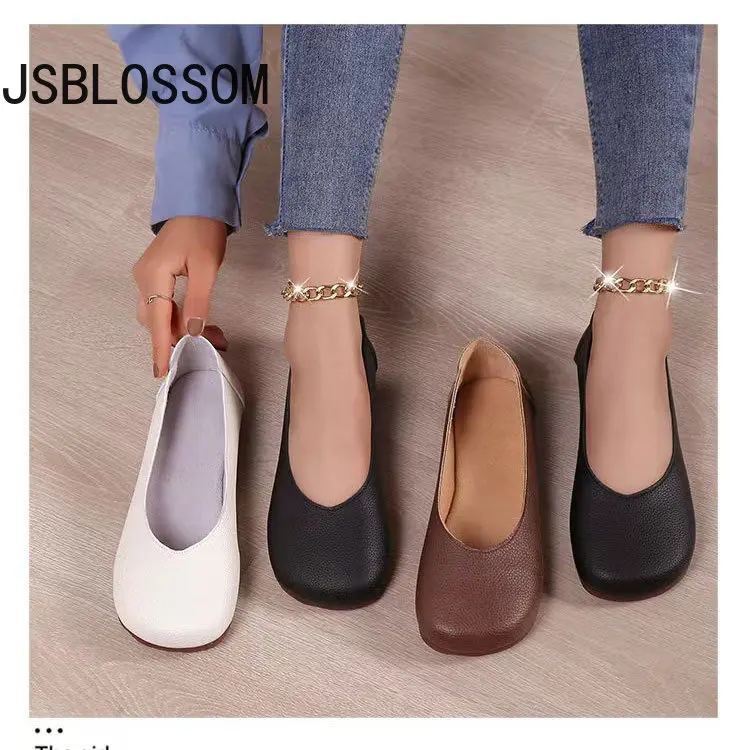 Plus Size Artificial Leather Flat Shoes Woman Handmade Leather Loafers Flexible Spring Casual Shoes Woman Flats Zapatos Mujer