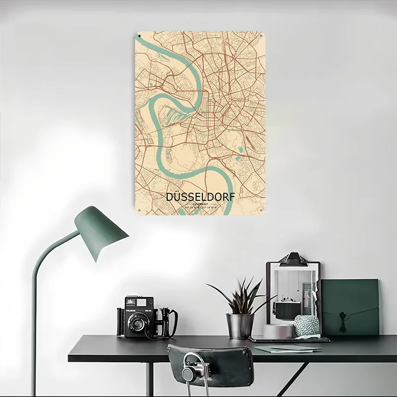 ديزيلدورف خمر خريطة تين تسجيل ملصق معدني غرفة نوم الديكور الألعاب تخصيص علامات معدنية لجدار الفن الديكور رجل الكهف