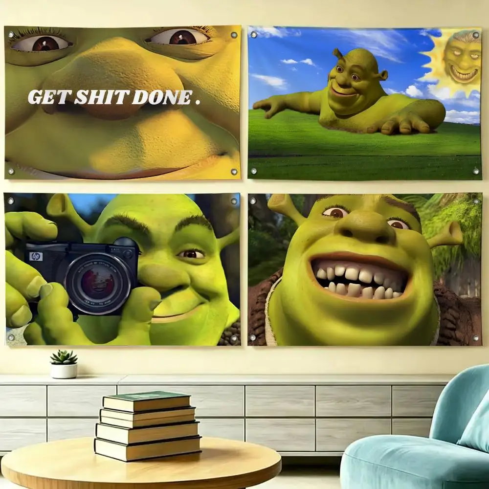 Kwaii Anime S-ShrekS Flags HD Printed Hanging Banner For Yard Camping Indoor Livingroom Wall Home Festival Party Decor