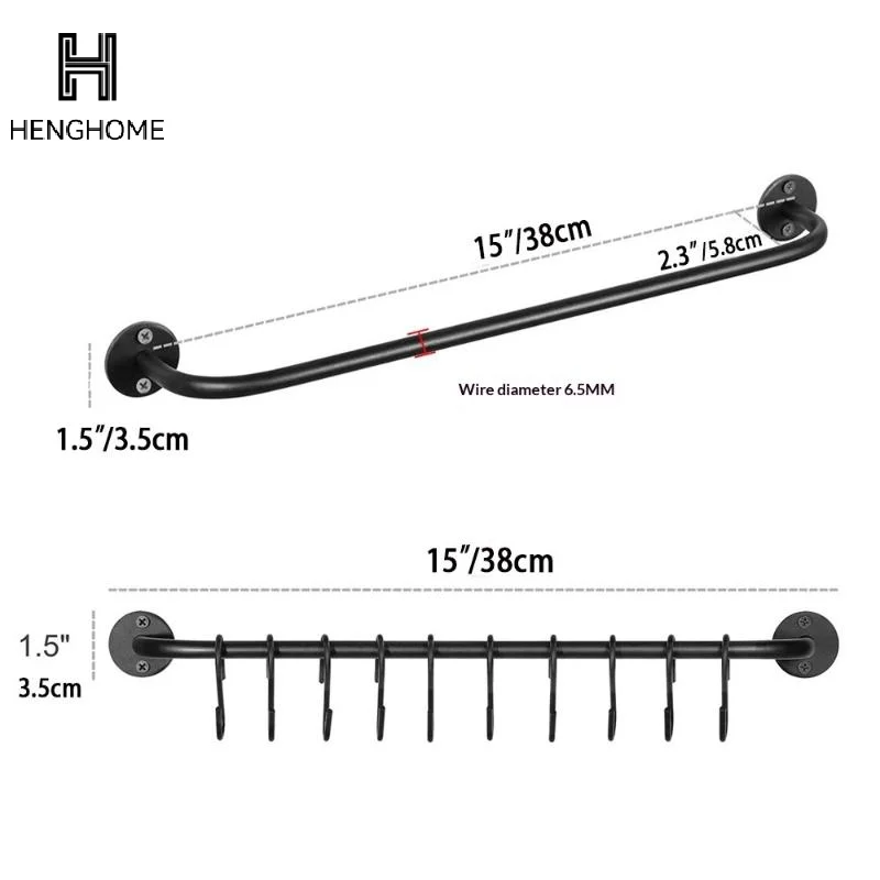 Wall Mounted Metal Coffee Cup Holder 6 Hooks Rustic Black For Kitchen Restaurant Coffee Bar