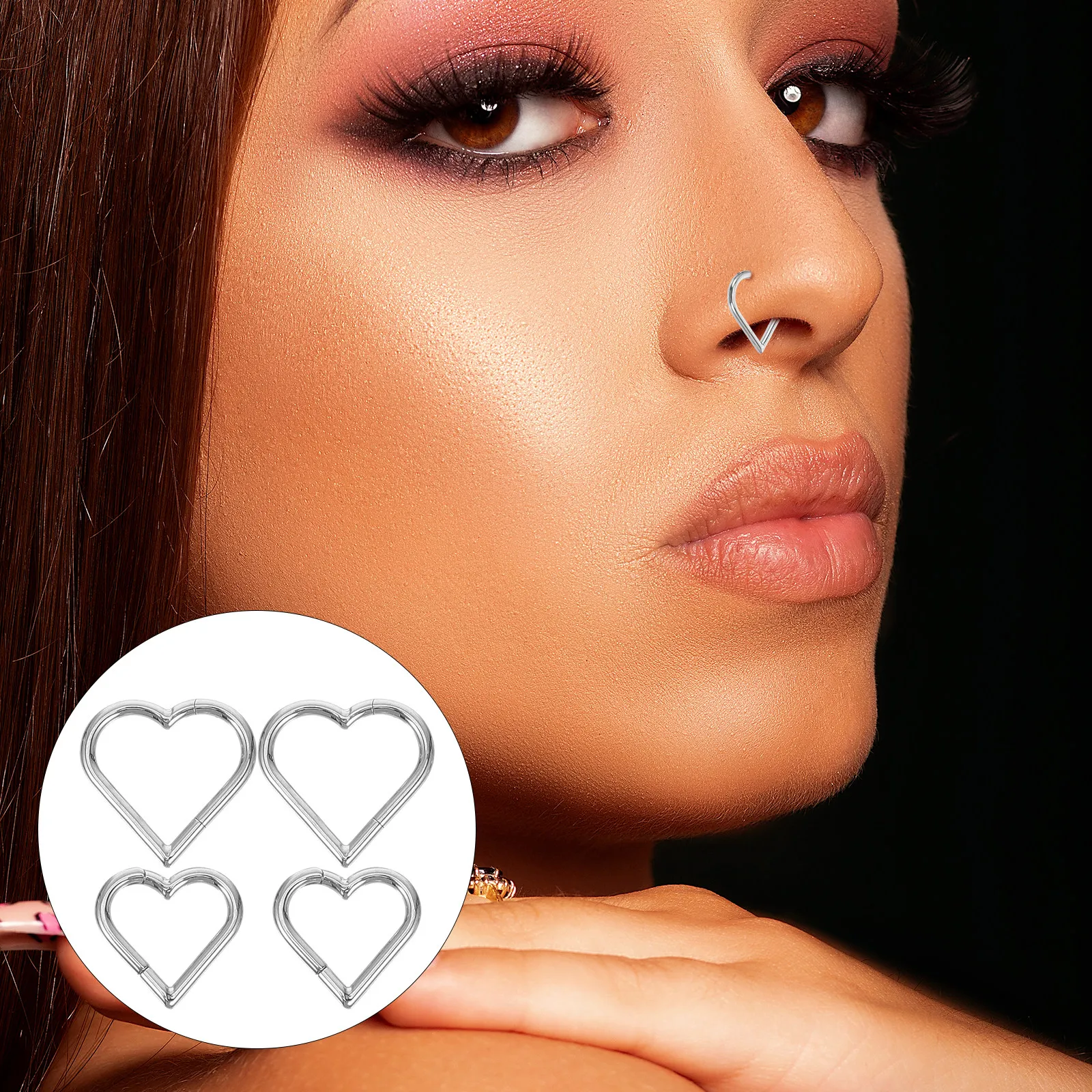 4 Piezas de Anillos de Nariz en Forma de Corazón, Joyería de Acero de Titanio para Piercing, Joyería Corporal para Mujer, Anillos de Nariz Modernos, Regalo para Fiesta, Graduación, Cita