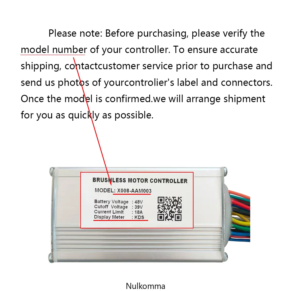 Nulkomma Ebike BrushlessMotorController 48V 18A SpeedController for KDS General X008-AAM003 for ElectricBicycleScooterMotorcycle