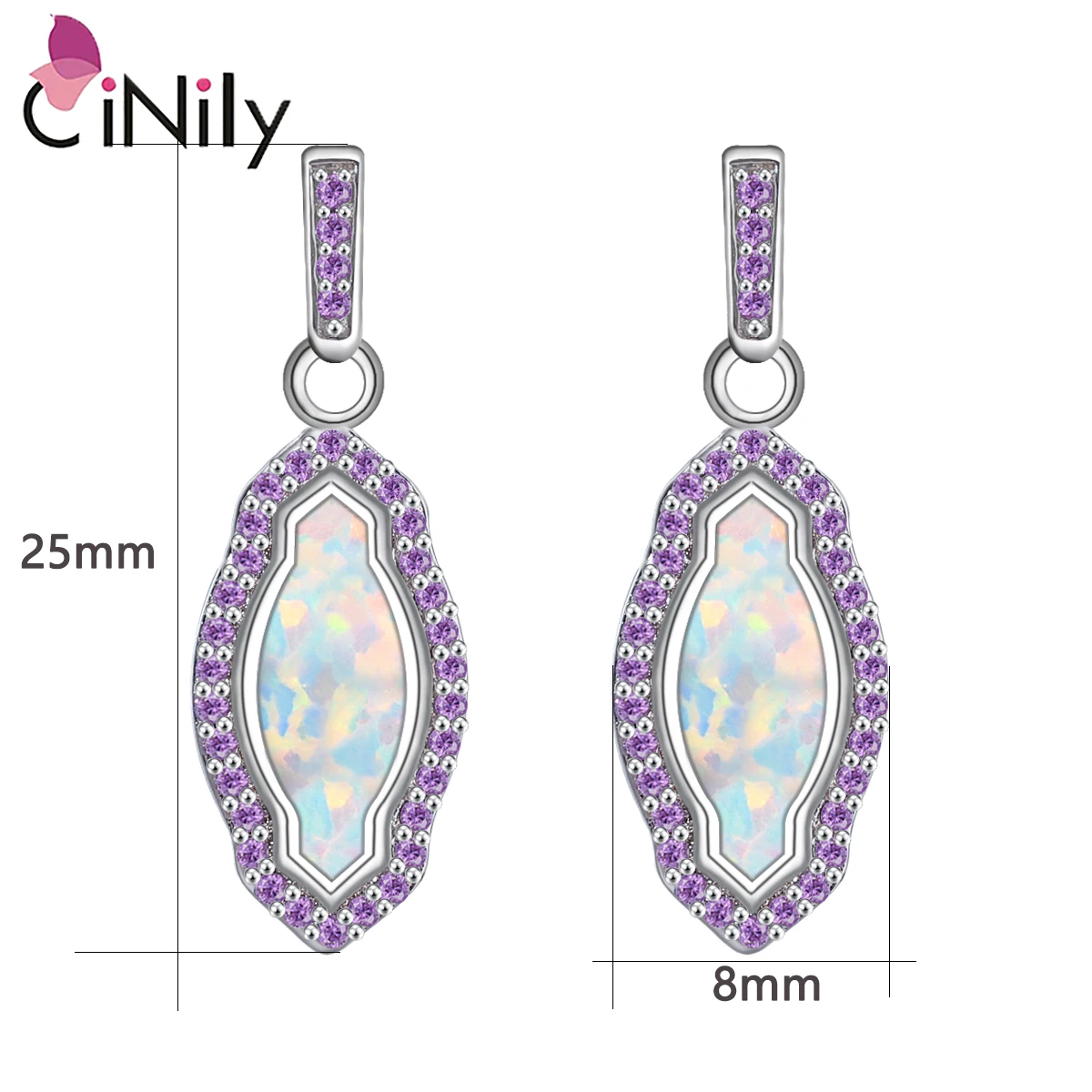 CiNily Created White Fire Opal Purple Zircon Cubic Zirconia Silver Plated Wholesale Jewelry for Women Stud Earrings 1\