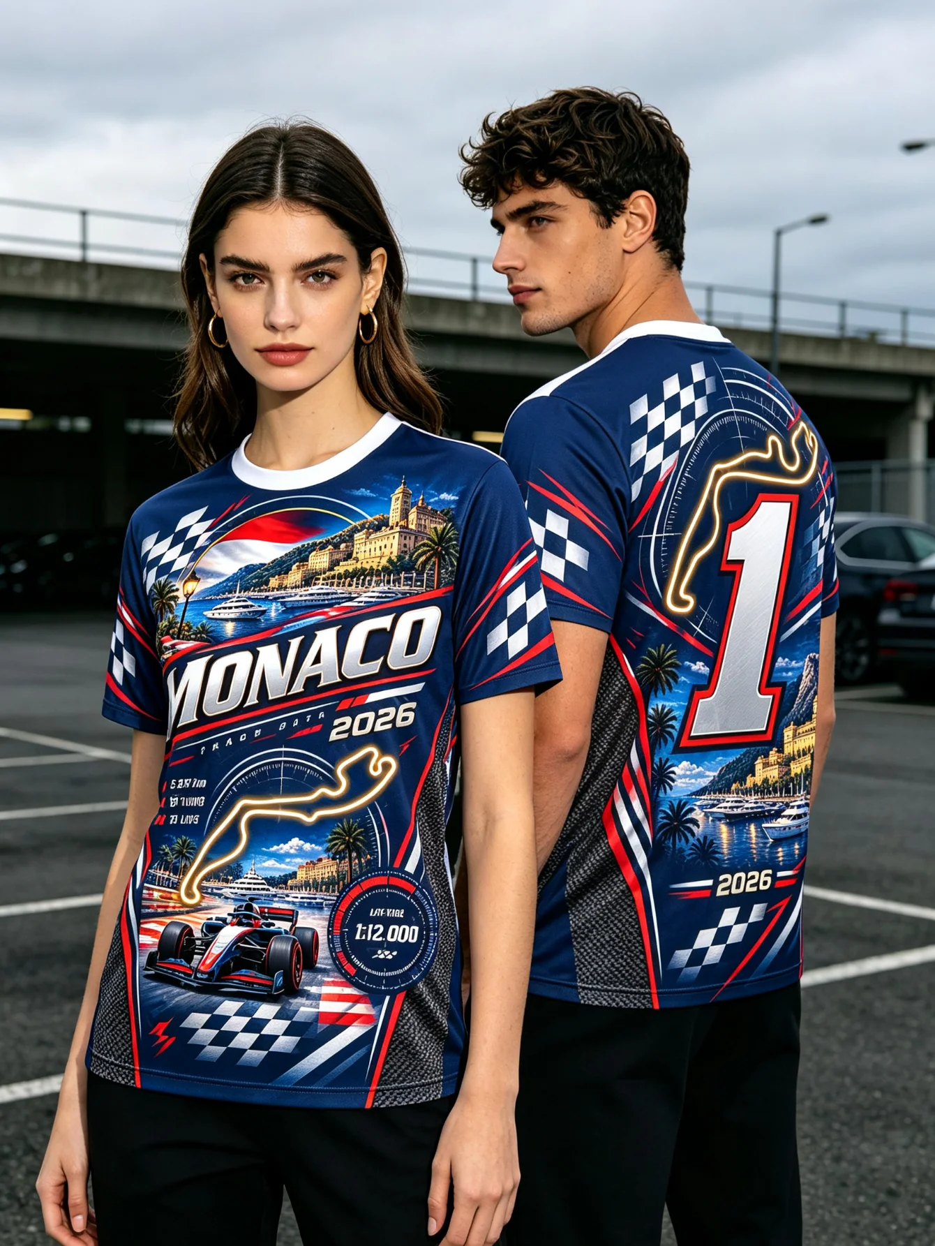 Monaco Y2K Racing Tee Navy Blue 2026 Men Women Unisex Short Sleeve Plus Size Standard Size Grand Prix Graphic Streetwear Top