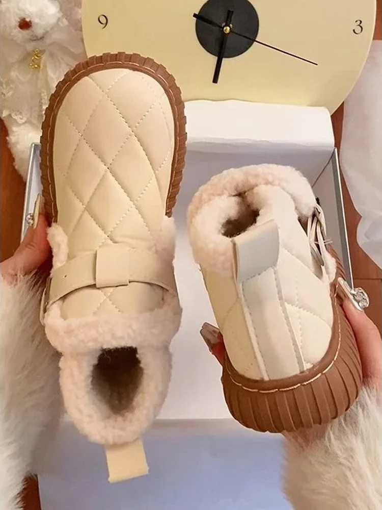 2026 New Women Snow Boots Plush Lined Warm Thick Sole Non-slip Soft Leather Winter Shoes Anti-slip Cold Weather Boots