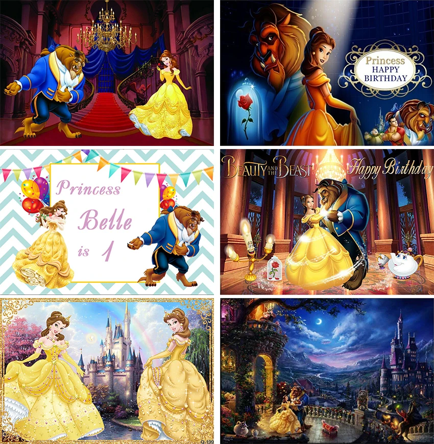 

Beauty and The Beast Backdrop Palace Golden Chandelier Red Curtain Photography Background Princess Girl Baby Shower Birthday