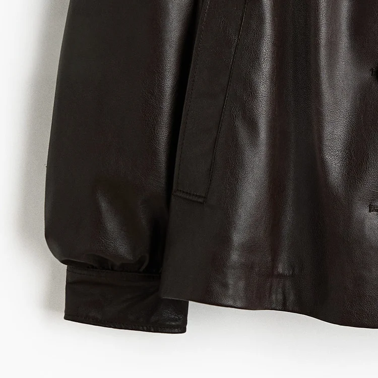 Ele sle ort couro revestido pu jaet longo sve gola feminina faion outono inverno nova chegada 36678