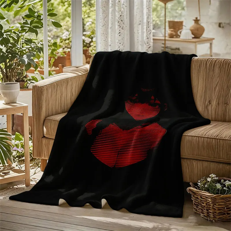 Red Glitch Anime Girl Flannel Blanket Perfect for Sofa Office Bed Travel Sleep Read Relax Camping Four Season Use