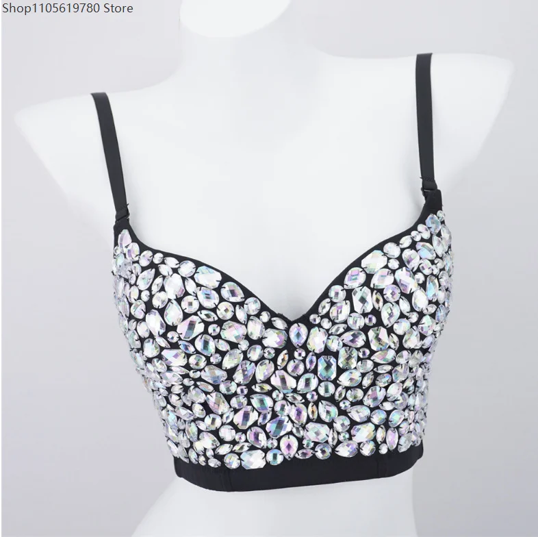 Hand-Stitched Ab Colorful Diamonds Bustier Suspenders Sequins Belly Dress Careful Machine Sexy Stage Performance Clothing 2026