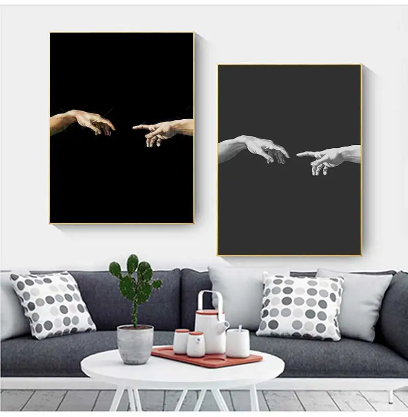 Decor Michelangelo Creation Of Adam Black White Wall Art Modular Pictures Modern Posters Bedroom HD Prints Canvas Paintings Home