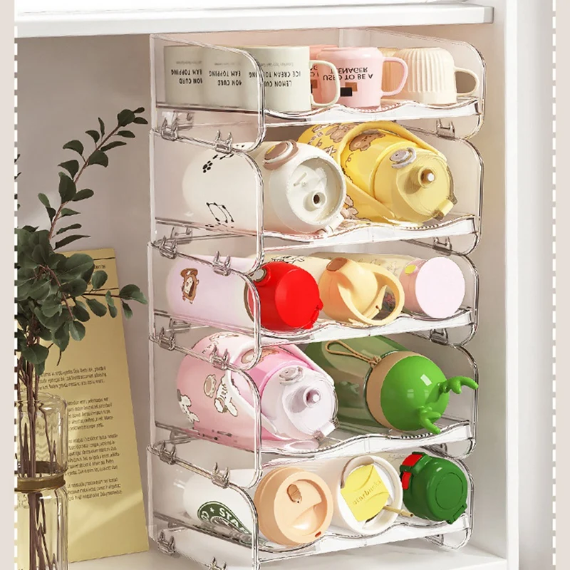 Cup Storage Rack Desktop Multi-Layer Transparent Dust-Proof Household Stackable Thermos Organizer Storage Rack