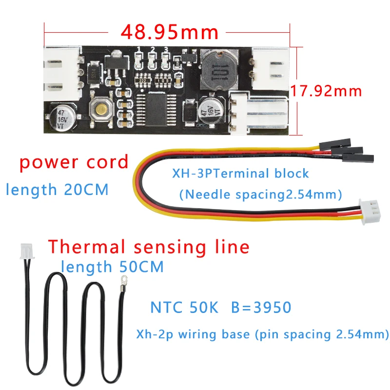 12V 0.8A DC PWM 2-3 Single Wire Fan Temperature Control Speed Controller Chassis Computer Noise Reduction Module NTC B50K 3950