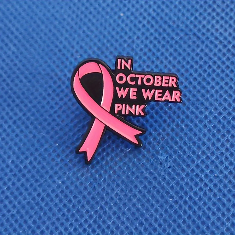 October Red Letter Enamel Brooches, We Wear Pink Brooches, Pink Ribbons, Metal Badges, and Decorative Badges