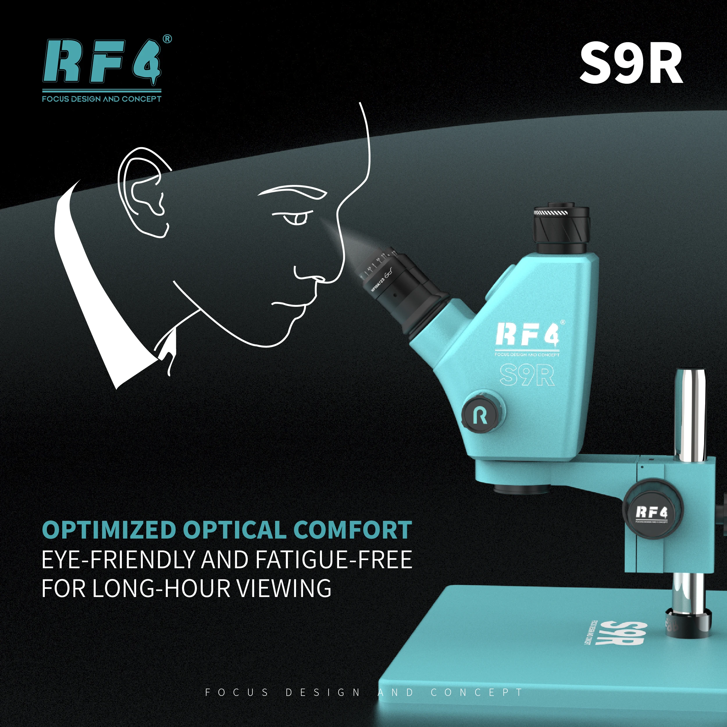 RF4 S9R Ultra-wide High Power Microscope 7-74X Continuous Zoom