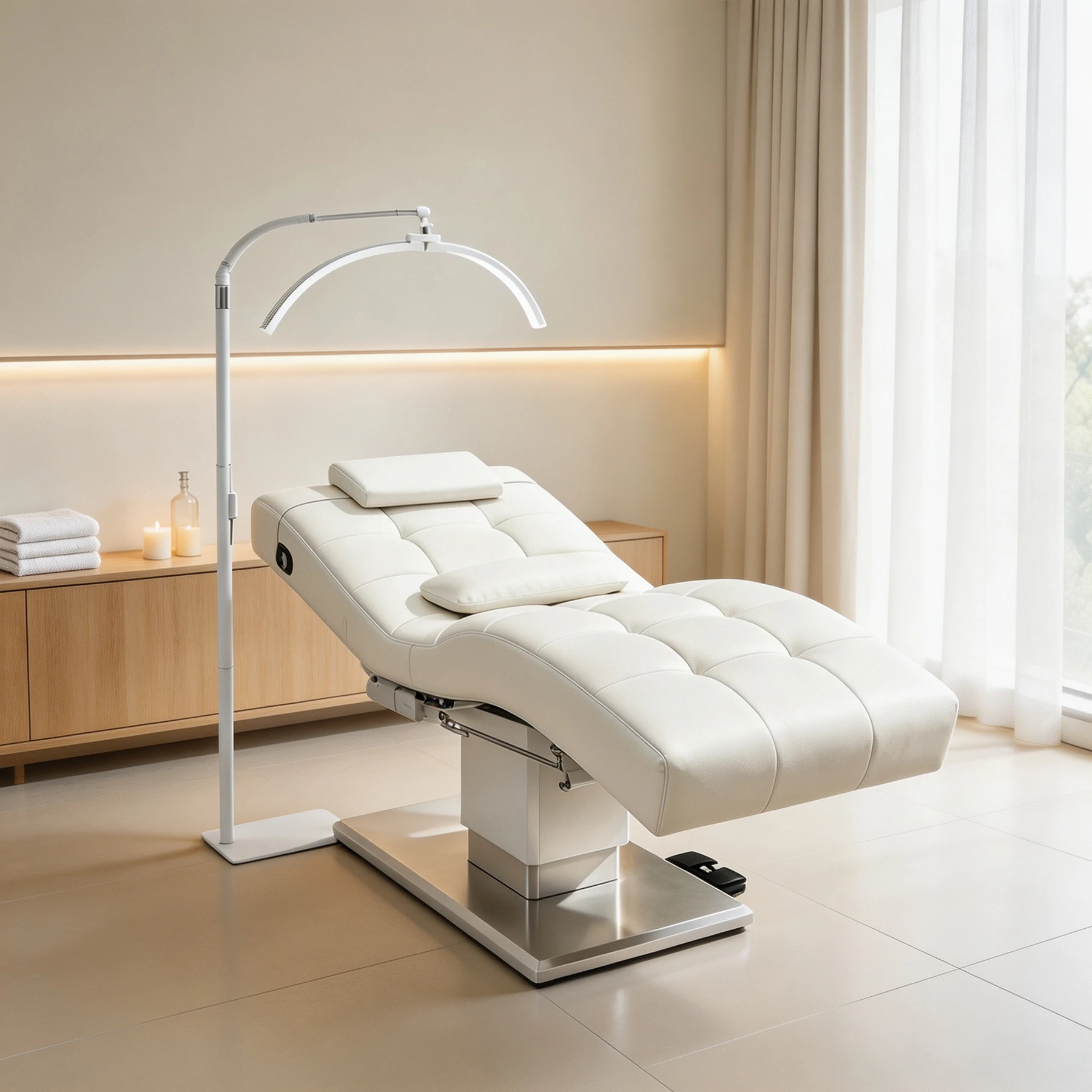 Electric Adjustable White Beauty Massage Bed PU Leather Hydraulic SPA Facial Reclining Tattoo Chair for Beauty Salon