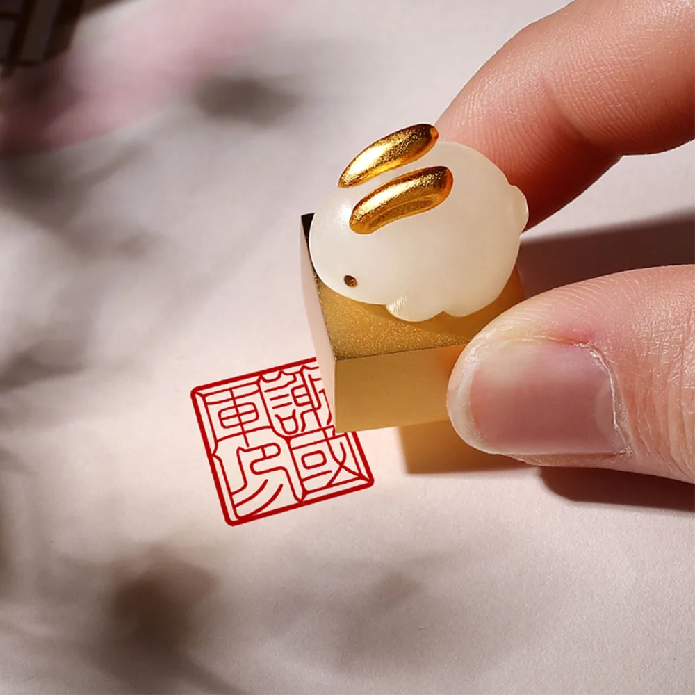 Calligraphy Painting Name Stamp 18mm Square Chinese Stamp Metal Seal With My Name Zodiac Rabbit Jade Seals Teacher Painter Stamp