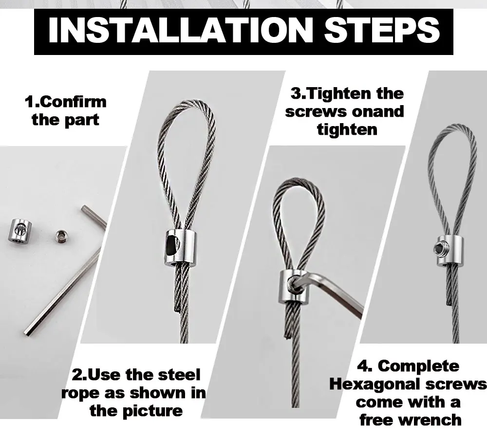 0,8-2mm Stahlseilklemme Edelstahlkabel Kupfer Metall Aufhängeclip Verstellbare Schrauben Befestigungszubehör – Detail 6