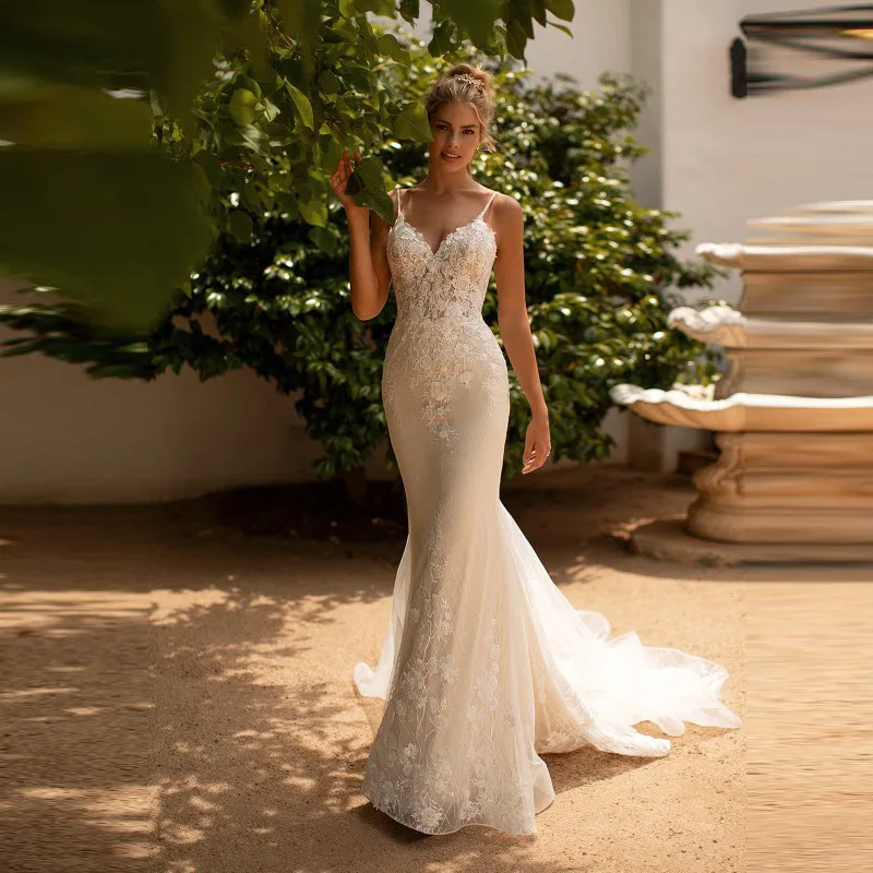 

Appliques Vestido De Noiva Sexy Backless Vestidos De Novia Spaghetti Straps Wedding Dresses 2024 Lace Robe De Mariée