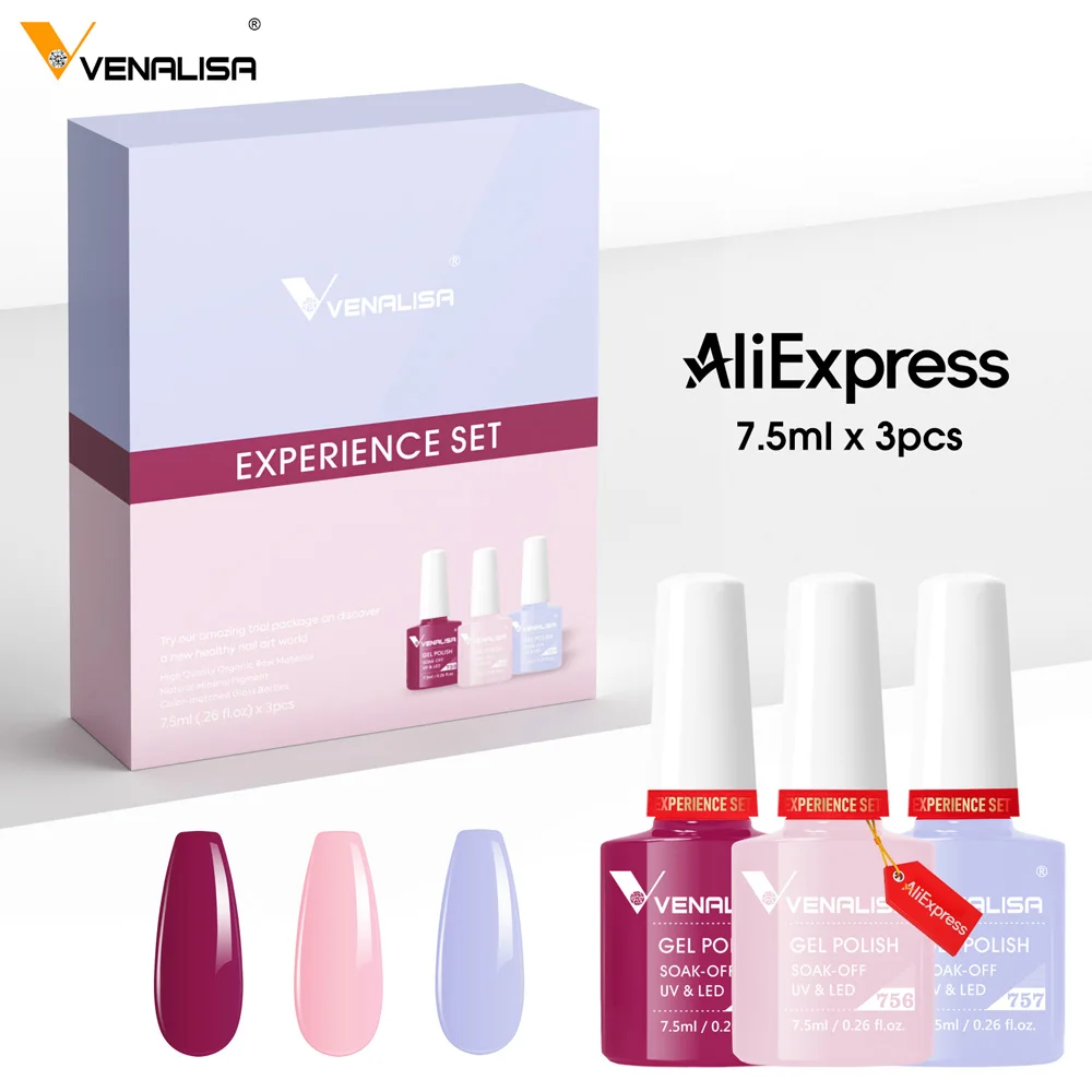 3pcs/set Venalisa Nail Gel Polish Experience Set Semi Permanent Ultra Glossy Top Coat Soak Off LED UV Nail Manicure Gel Nail Kit