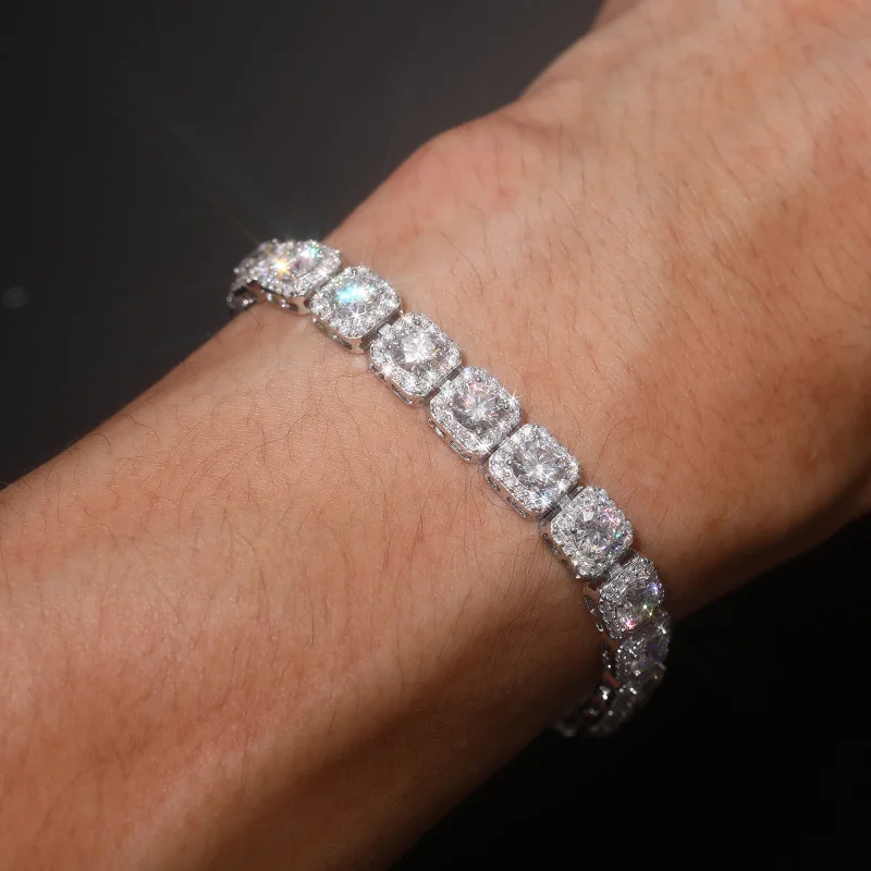 

Hip Hop Jewelry Gift Square Rhodium Plating Unisex 8mm 925 Sterling Silver Moissanite Diamond Bracelet Fashion Jewelry