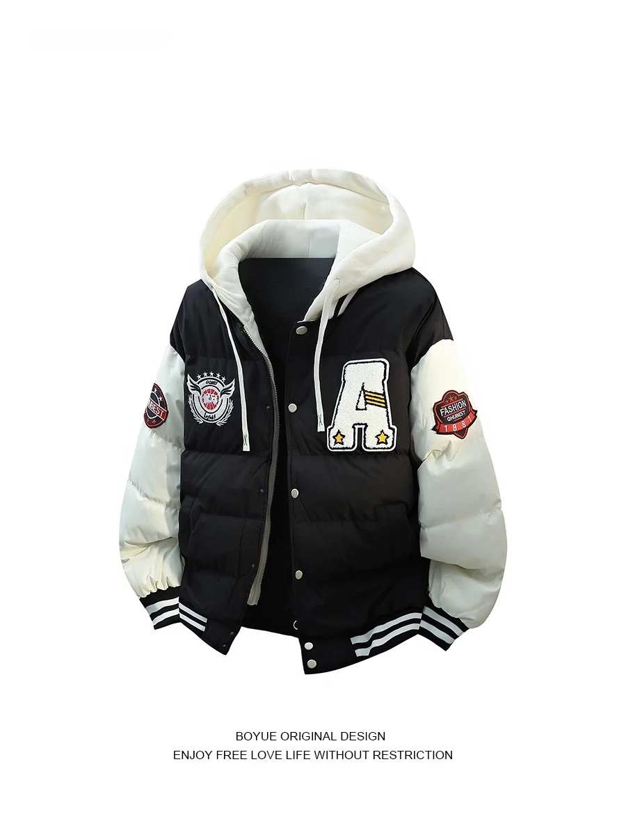 

Boyue Thiened Hooded Cotton Jaet for Teenagers Street Sle Baseball Coat Men Casual Hip Hop Thiened Polyester Fiber