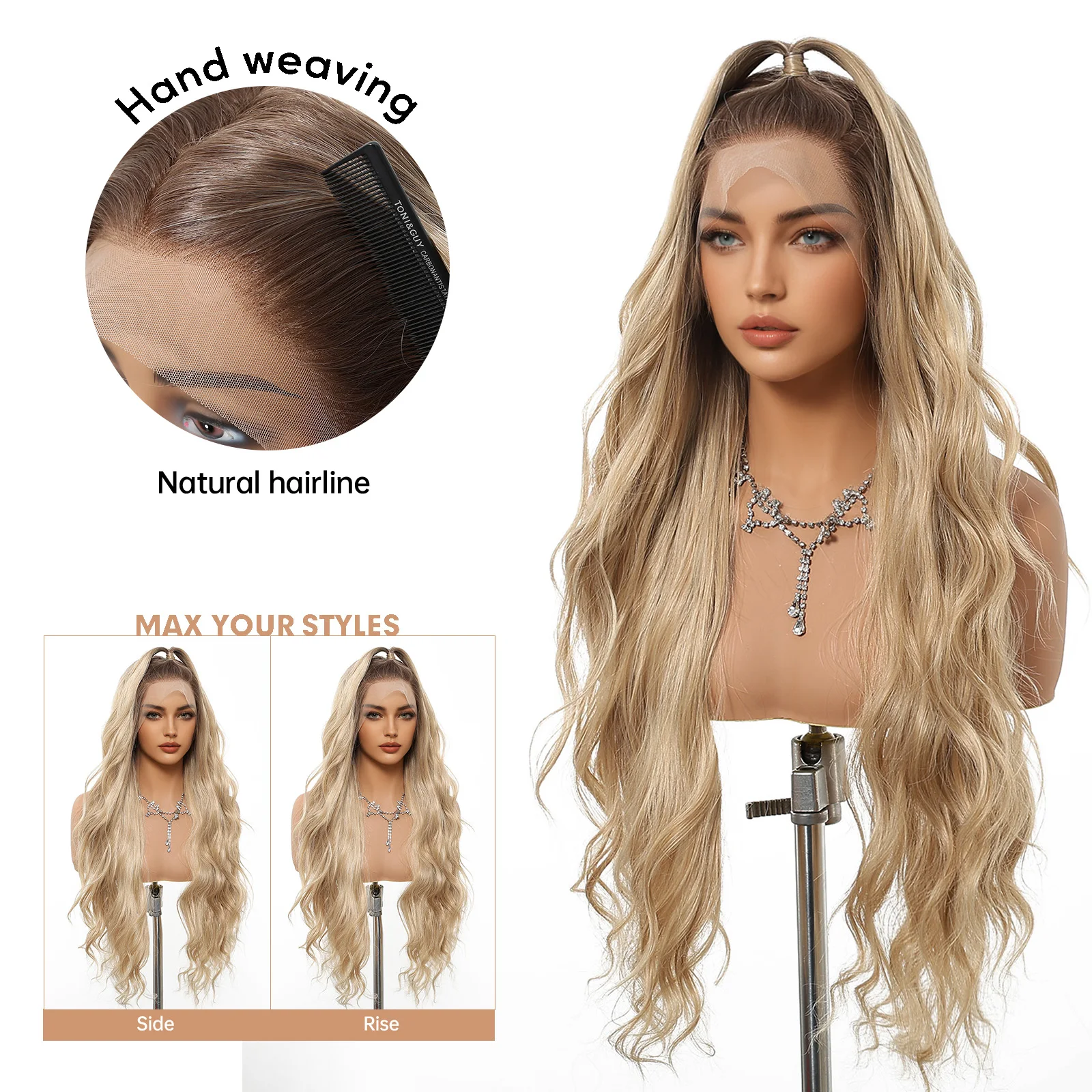 HENRY MARGU 13*3.5 Lace Front Synthetic Wig Blonde Long Body Wavy Lace Frontal Wigs Middle Part Natural Cosplay Party Fake Hair