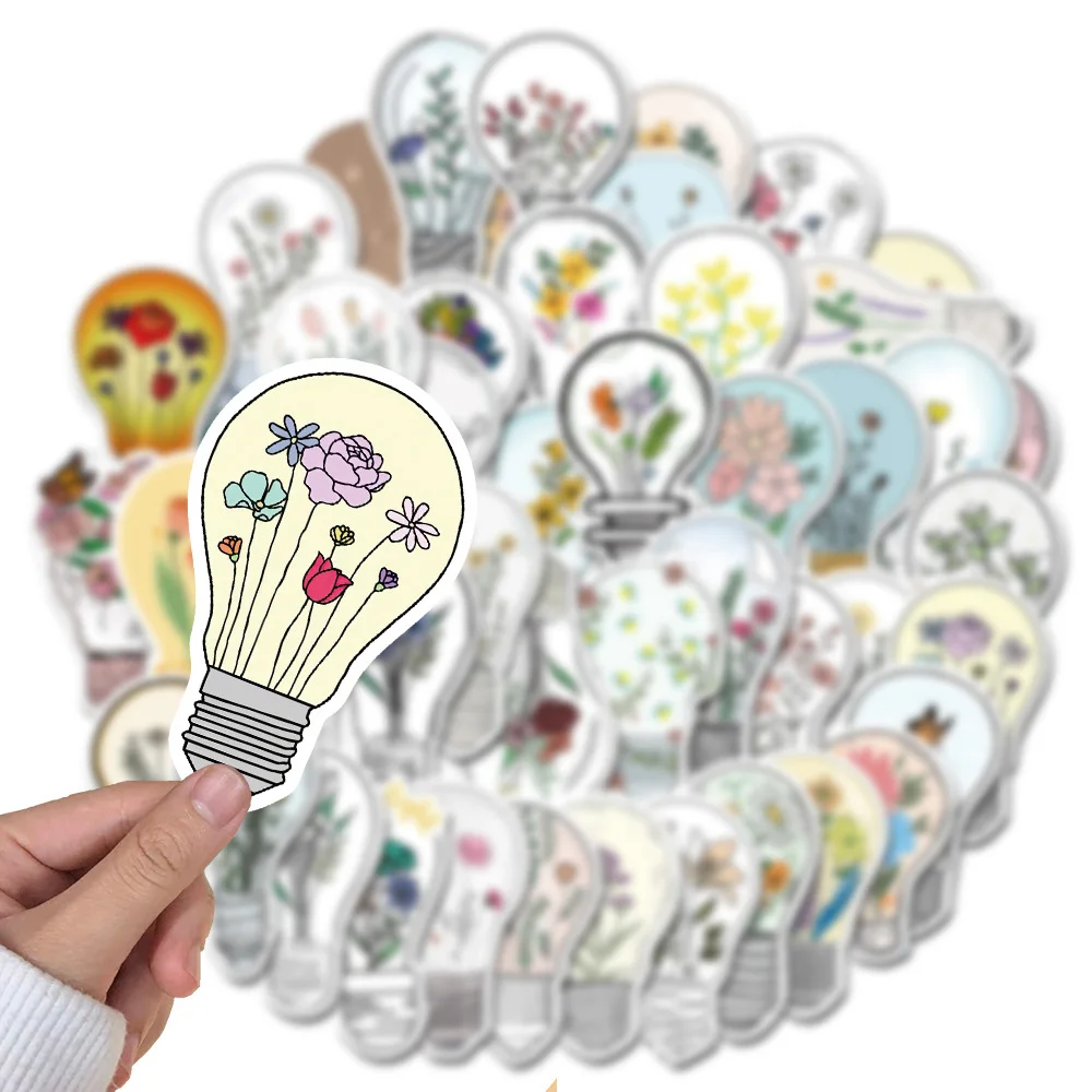 10/30/50pcs Dessin Animé Ampoule Art Fleurs Autocollants Esthétique Graffiti Scrapbook Ordinateur Portable Guitare Téléphone Mignon Décoration Autocollant Jouet