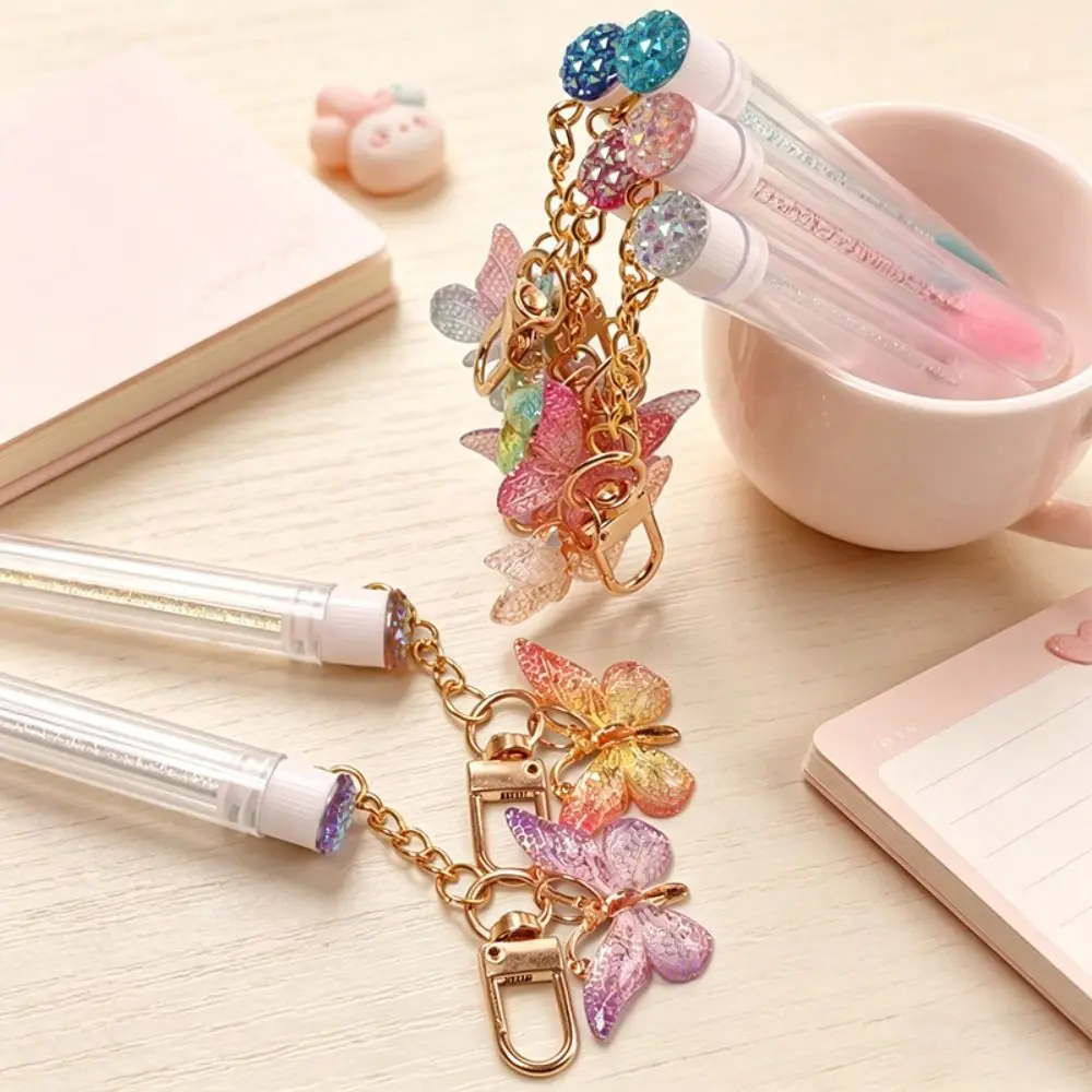 Gradient Color Eyelash Brush Butterfly Pendant Portable Mascara Wand Precision Bristles Crystal Handle Makeup Brush Tools