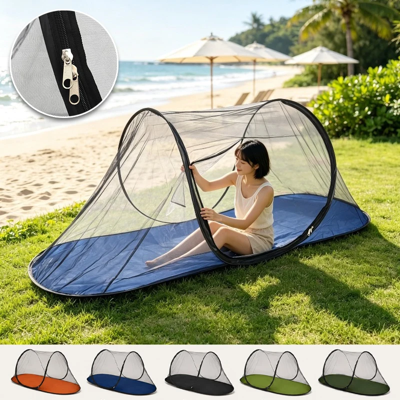Lightweight Travel Single Pop Up Mosquito Net Double Zipper Easy Instant Foldable Bug Screen Tent for Indoor Outdoor Sunbathing