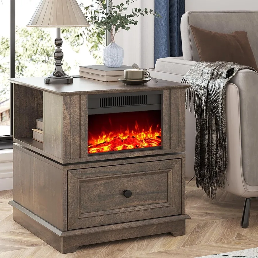 

Rotatable Electric Fireplace Heater Integrated with Side Table 1400W Indoor Electric Stove Heater with 4800 BTU Output CSA ETL