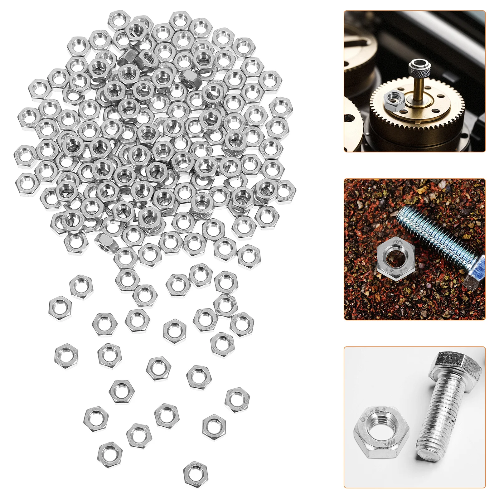 

180Pcs Stainless Steel Hex Nuts 304 Durable Wear Resistant Fasteners for Machinery Electronics Instrument Fastening
