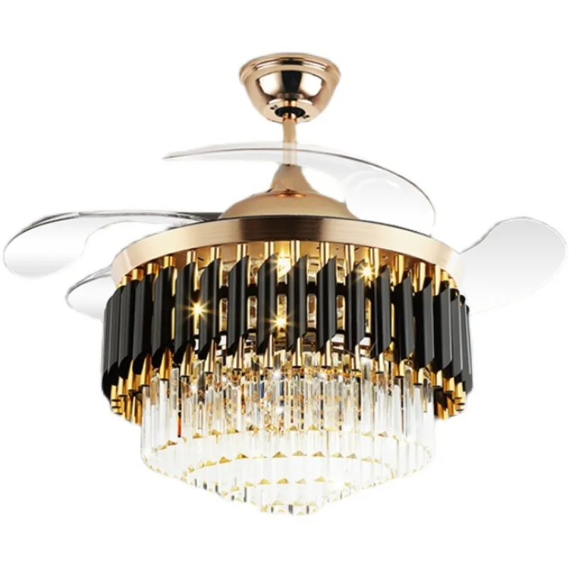 

Living room crystal fan light, household light luxury, bedroom fan chandelier, crystal