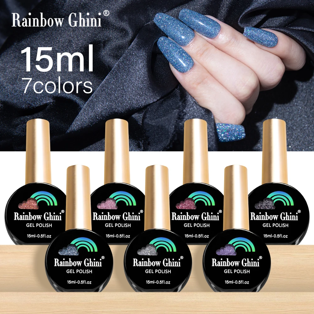 

Rainbow Ghini 15ml Sparkling Nail Gel Polish Shiny Colorful Semi Permanent UV LED Soak Off Hybrid Varnish Nail All For Manicure