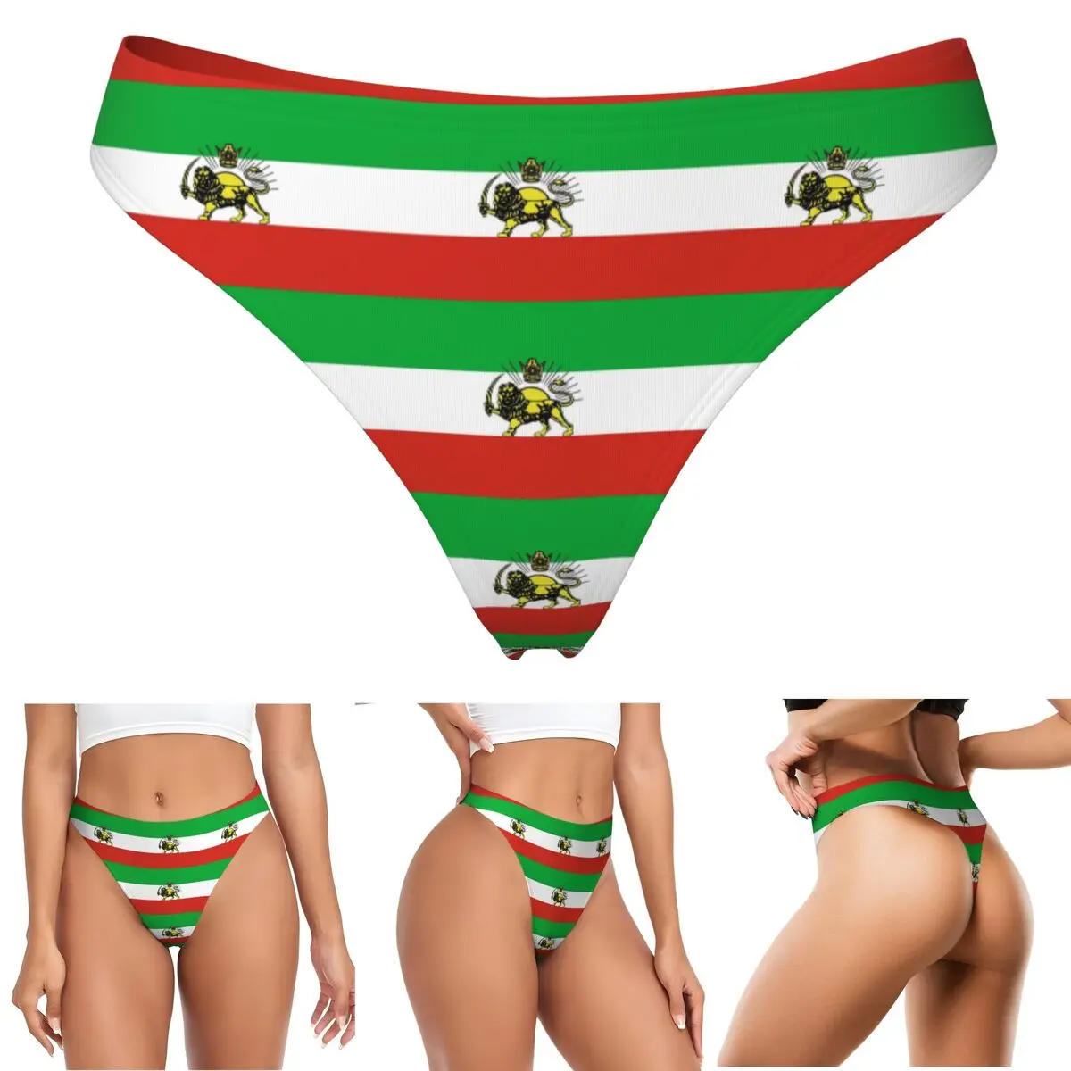 Custom Flag Of Persia Iran Pahlavi G-string Panties Breathable Women Stretch Thongs Comfort Underwear