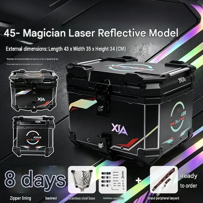 Universal 45L Laser Reflective Aluminum Tail Box With Backrest Fit For Honda NS150GX Scooter Touring Mod Accessories