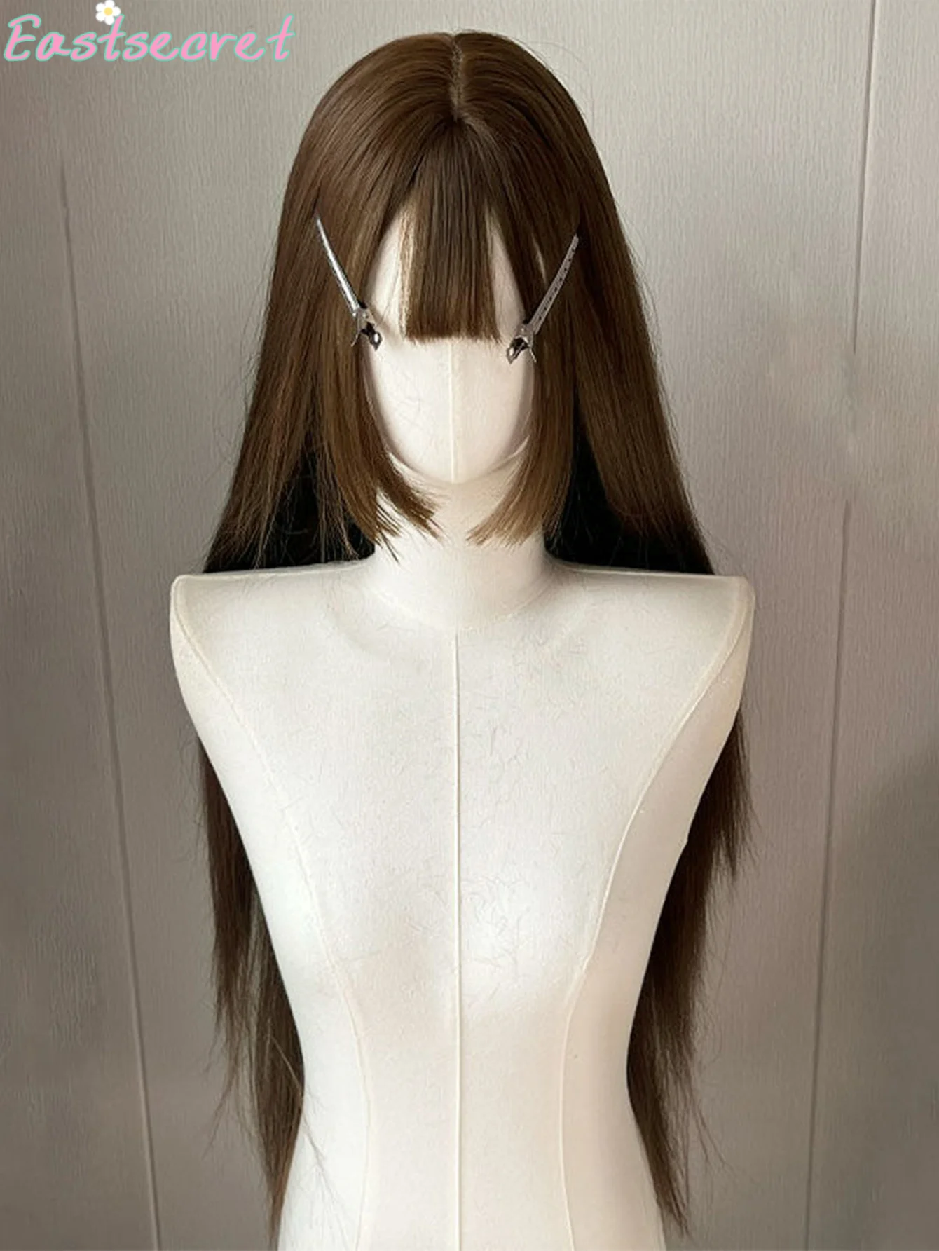 32 Inch Synthetic Linen and Honey Tea Wigs with Brush, Long Natural Smooth Hair Wig for Women, Cosplay Cut Heat Resistant Hime