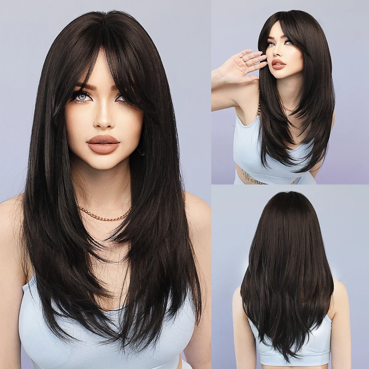 

NAMM Synthetic Loose Wig Black Wigs For Women Daily Cosplay Synthetic Fluffy Lavender Synthetic Wig Heat Resistant Wear Wig