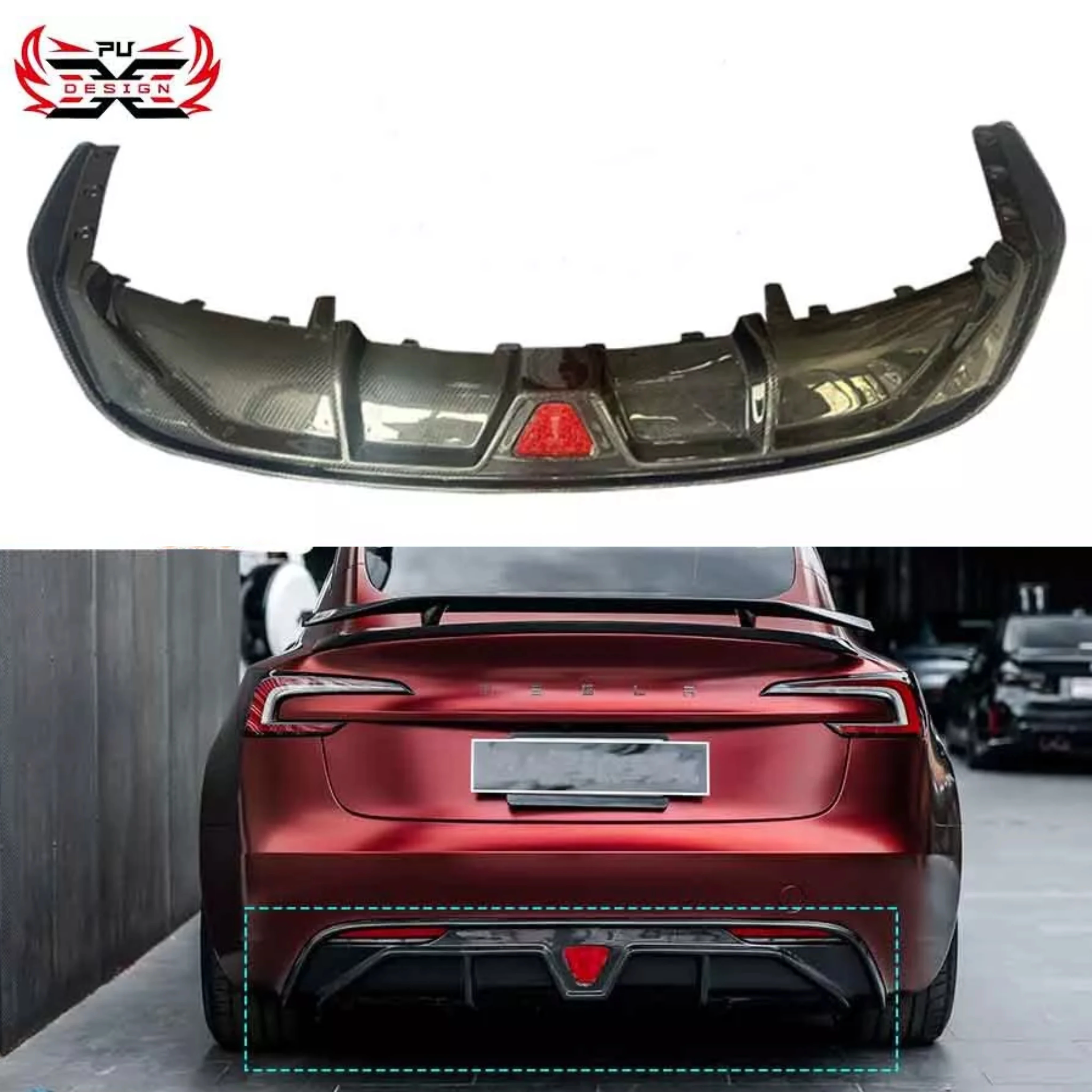

For Tesla Model 3 2023-2024 Carbon Fiber Rear Diffuser Rear Bumper spoiler Body Kits accessories CMS Style