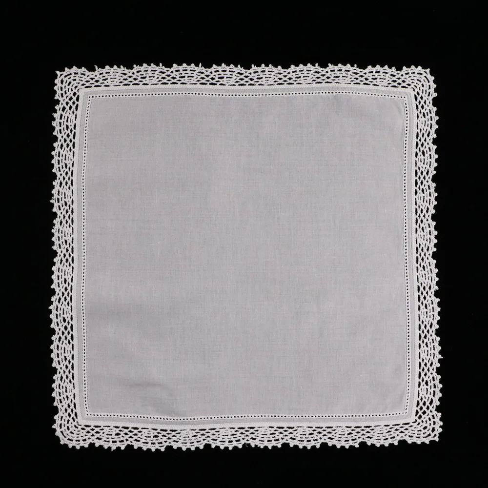 White Cotton 5Piece Lace Handkerchiefs Embroidered Printable Personalized invitation Groom Bride Mother Gift