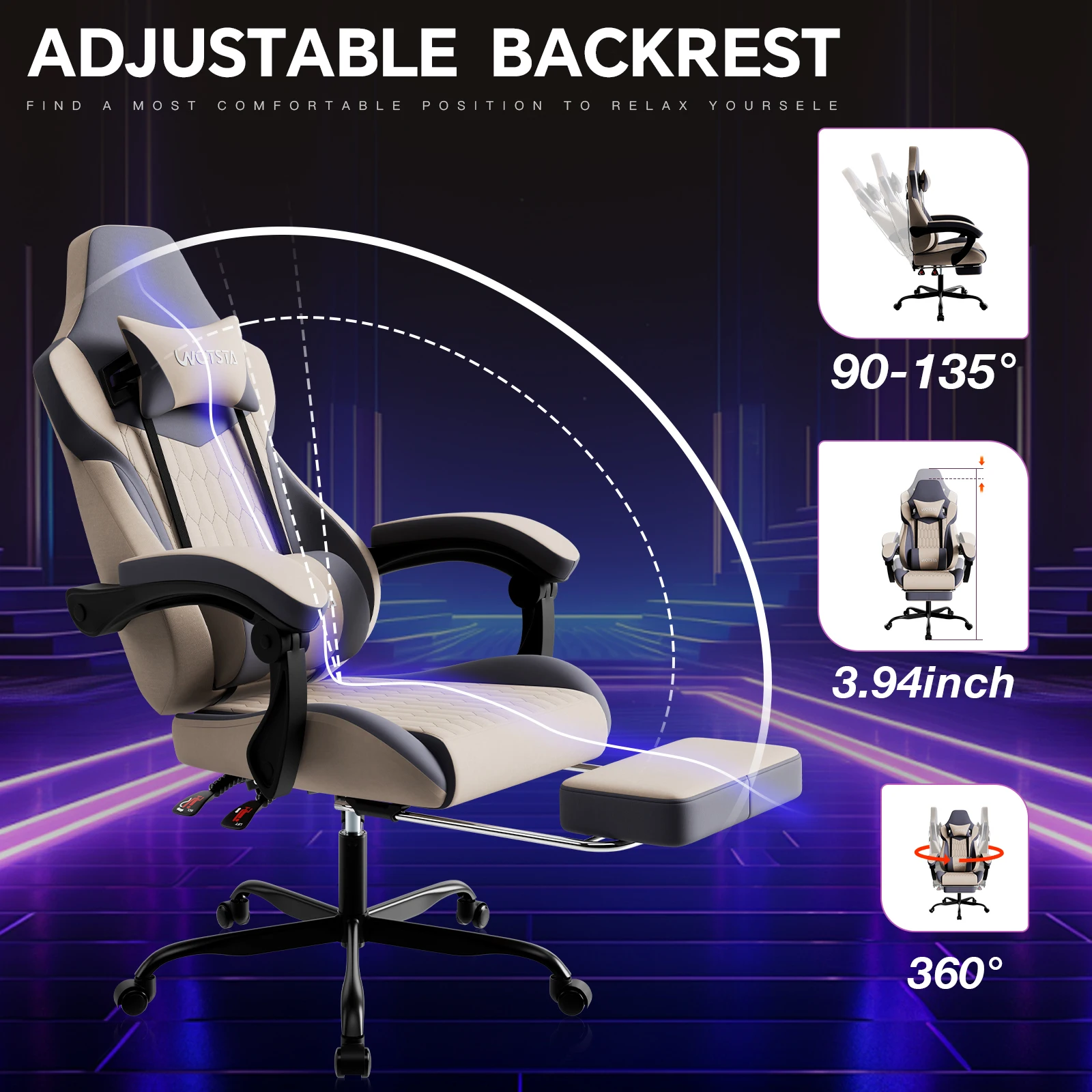 

Ergonomic Gaming Chair with Adjustable Headrest & Lumbar Support High-Back Racing Style Computer Desk Chair for Office/Gamer
