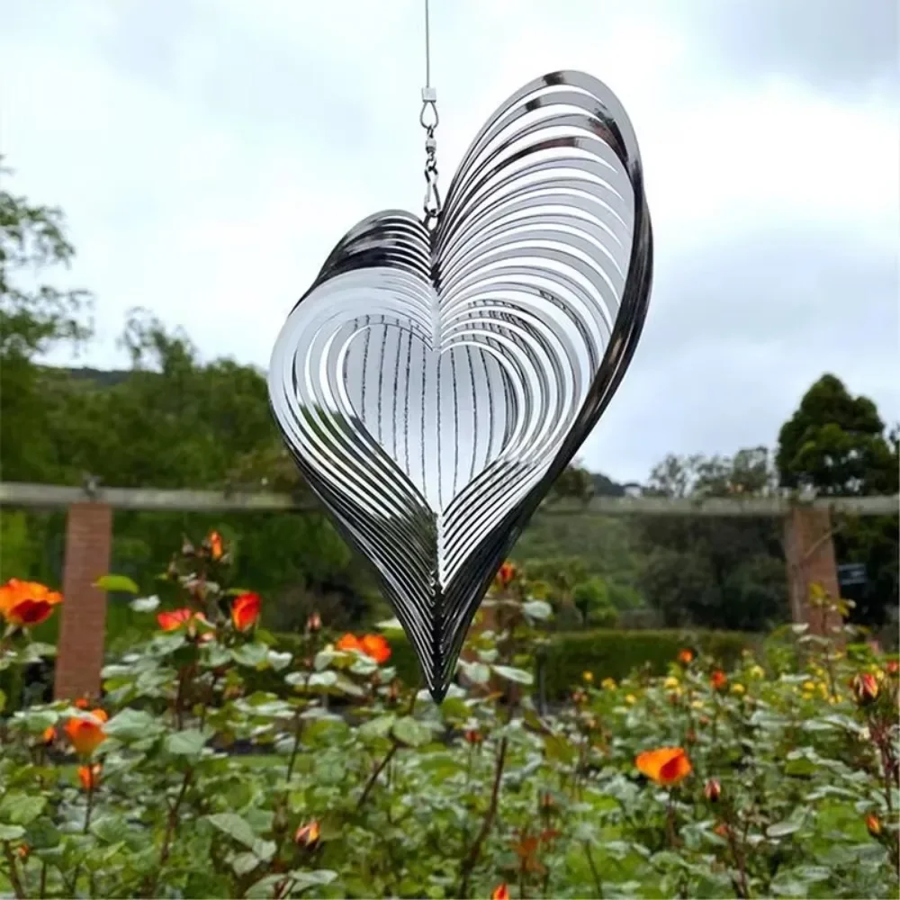 3D Heart Bird Repeller Spinner Wind Chimes Wiszące dekoracje Odblaskowy odstraszacz Wisząca ozdoba Dekoracja ogrodu na zewnątrz