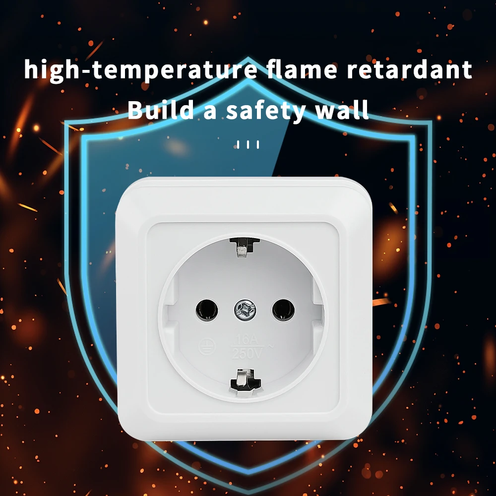 White Plugs Socket Paint Plastic Wall Mounted Classic Electrical Outlets Flame Retardant With Ground Power Sockets EU Standard view 5