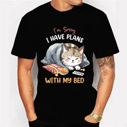 I'm Sorry I Have Plans with My Bed Graphic T Shirts Funny Lazy Cat Tshirt Tops Fashion Harajuku T-shirts Women Men Brand T-shirt