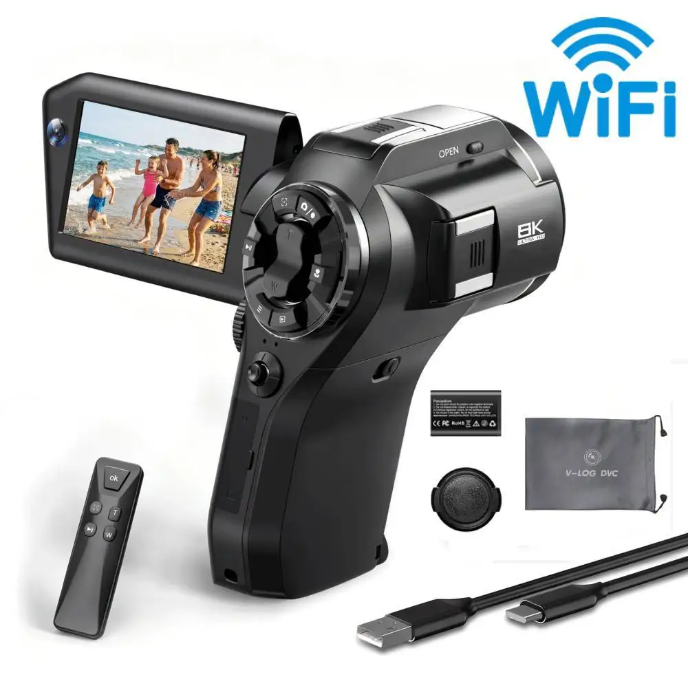 Video Camera Camcorder 8K Vlogging Camera with Picture-in-Picture WiFi 8X Optical Zoom Vlog Camera IR Night Vision Handheld DV