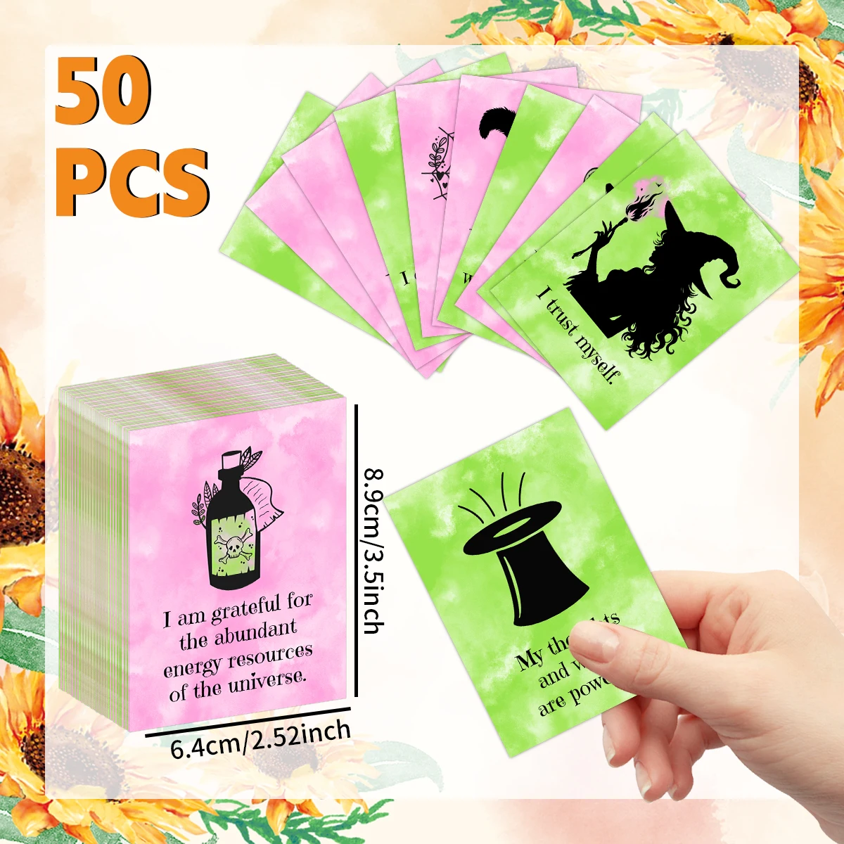 50 Stück Hexen-Befirmationskarten für Halloween, positive Karten, Geschenke für Familie und Freunde, Halloween-Home-Office-Karten-Dekorationen – Detail 4